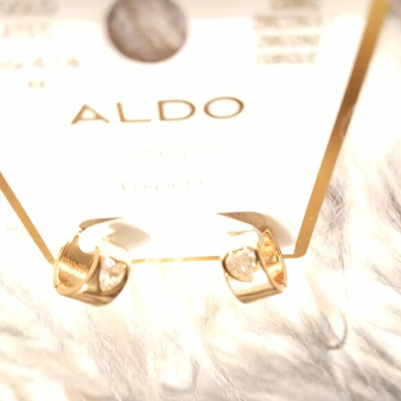 Aldo Set of 2 Chunky Ear Cuffs | For Cartilage | Gold Plated & CZ Heart - Picture 2 of 6